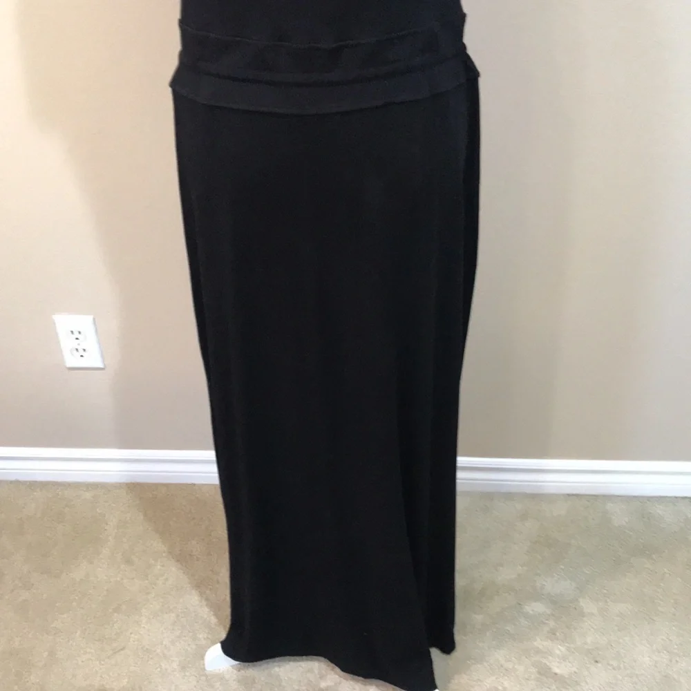 Chelsea & Theodore Black Drawstring Waist Front Pockets Pullover Maxi Dress-10